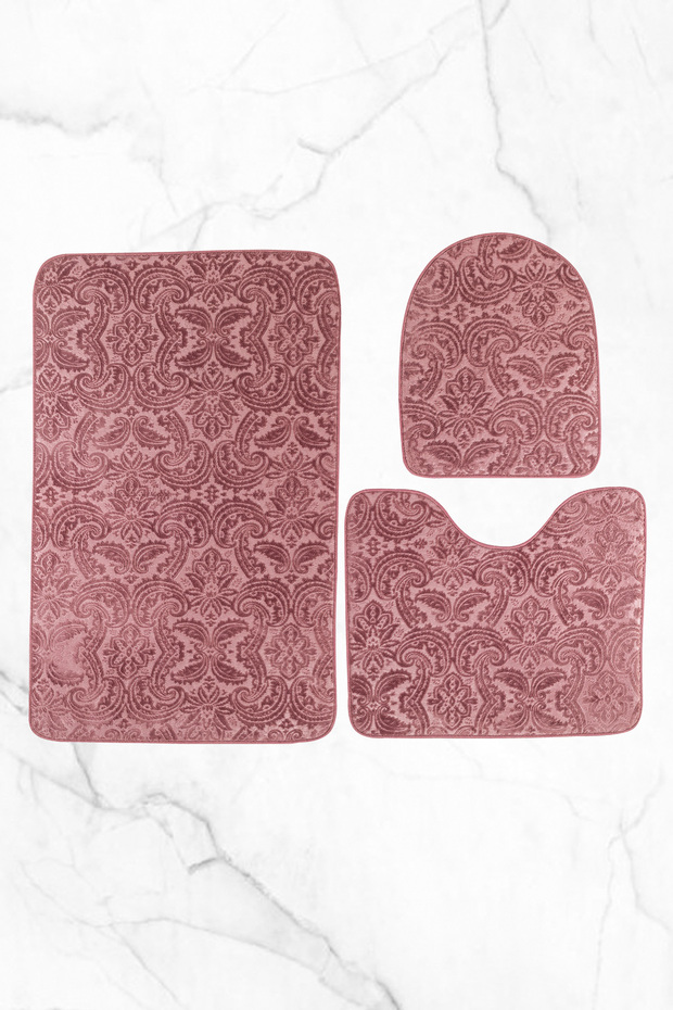 Ultrasoft Patterned 3-Piece Toilet Set Bathroom Rug Mat Set Plum