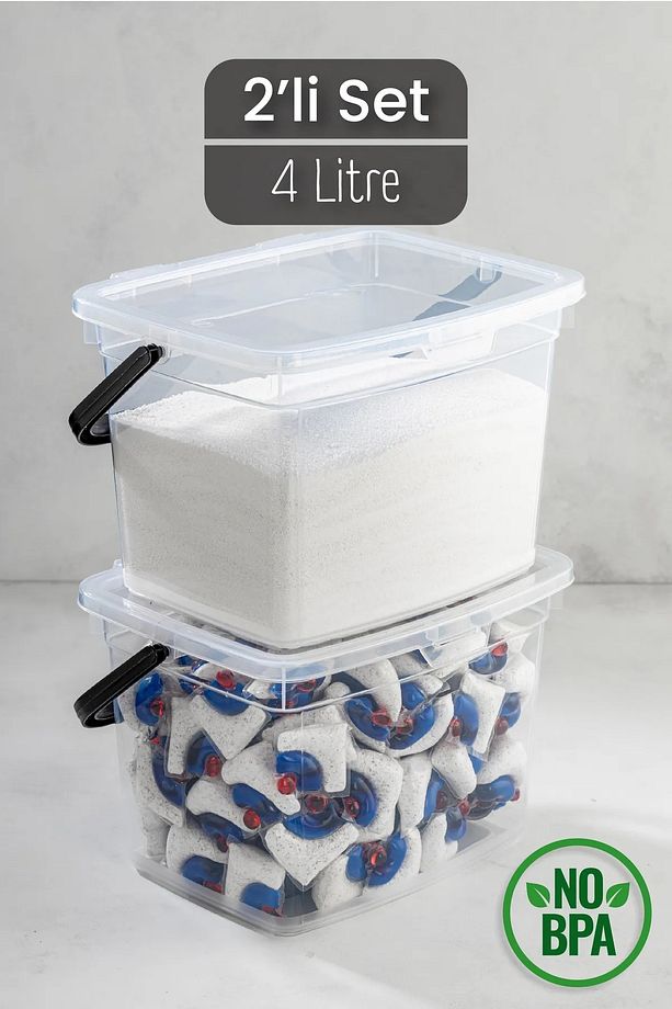 2li 4 Litre Toz Tablet Deterjan Saklama Kabı - Deterjan Kutusu, Toz Tablet Deterjan Kabı - 1