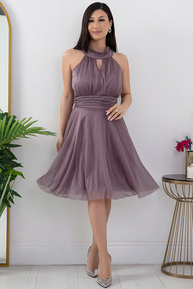 13376 C Yaka Simli Tül Elbise - 4