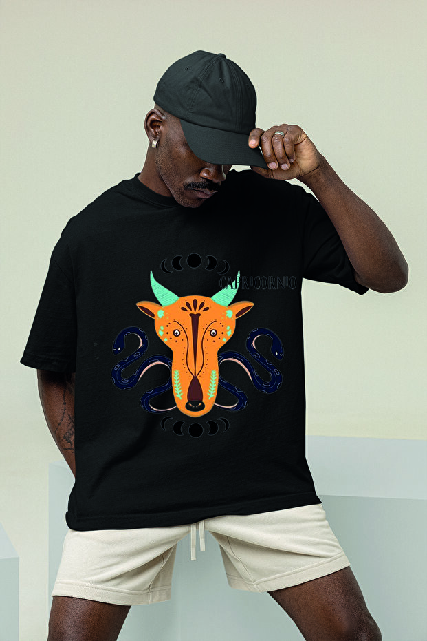 Trend Capricorn Sign Printed Oversize Unisex T-Shirt 065781-81347