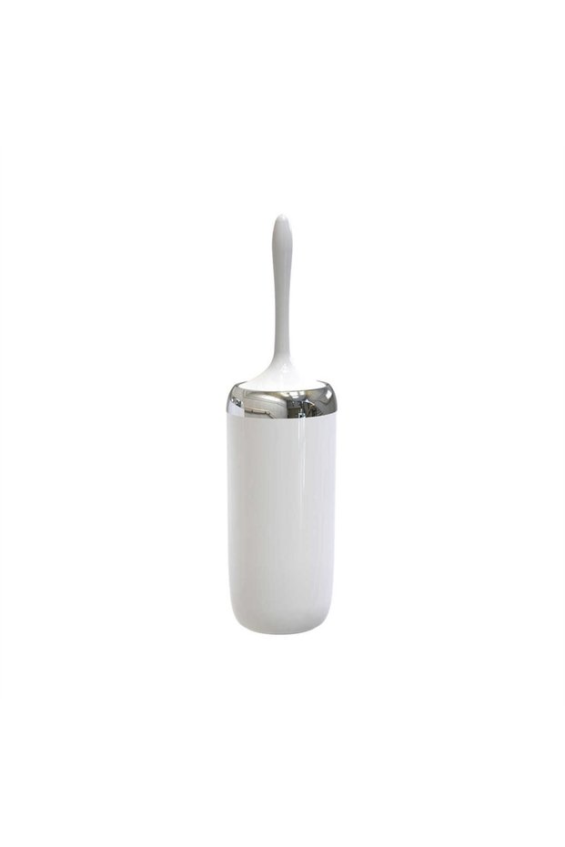 WHITE DECORATIVE TOILET BRUSH WITH CHROME DECOR