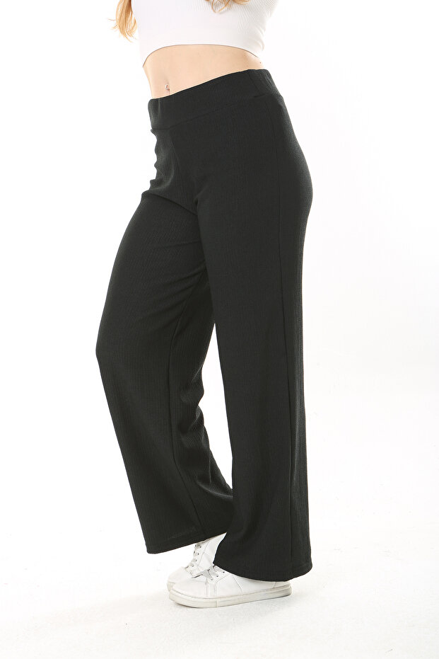 Women's Large Size Black Wrap Pants with Elastic Waist 65N37888