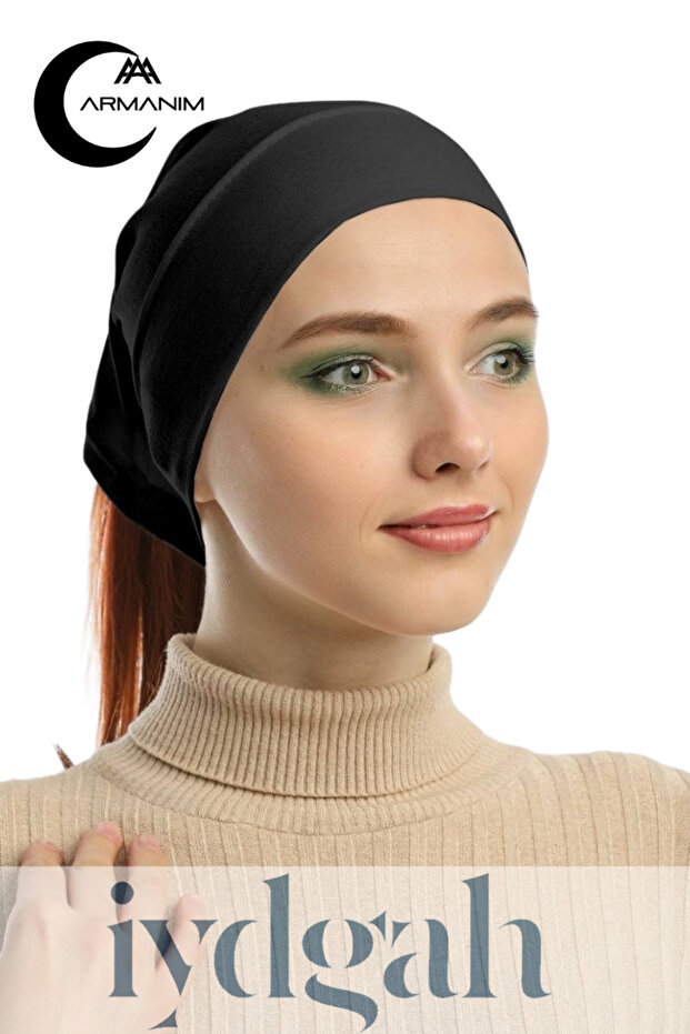 Practical Long Pipe Bonnet Hijab Bonnet Ready to Install Pipe Bonnet Bandana Wide Hair Band Plain Black
