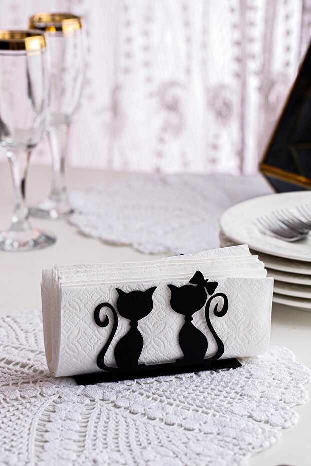 Kittens Motif Desktop Decorative Napkin Holder Towel Holder Black (dimension: 12 X 8)