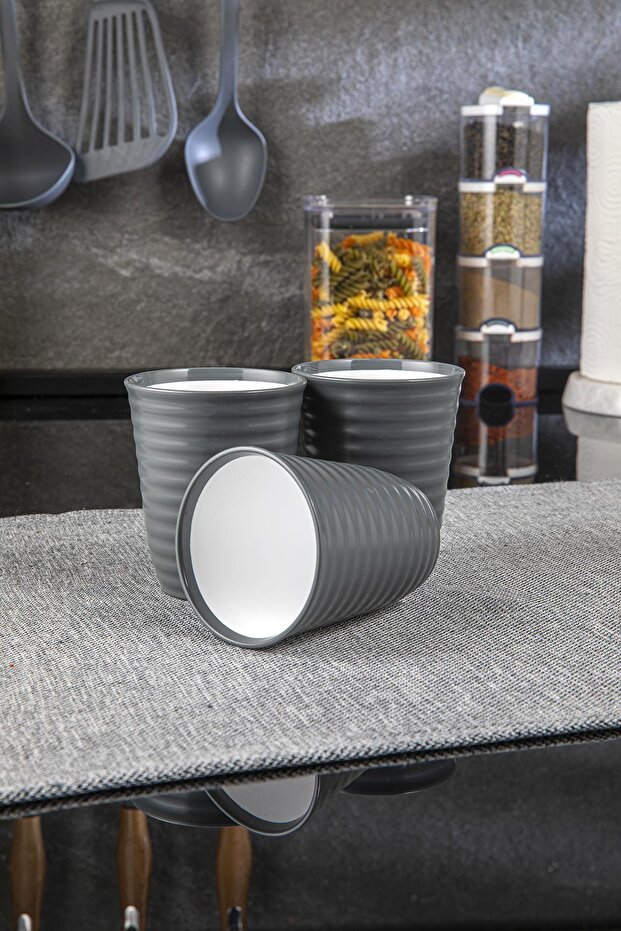 3 Pieces of Gray Vera Plastic Water, Drink, Picnic Cup 0.35 Lt - Ø8.5 - 2