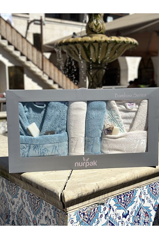 Bamboo 10 Parça Aile Bornoz Seti - Krem/Mercan - 1