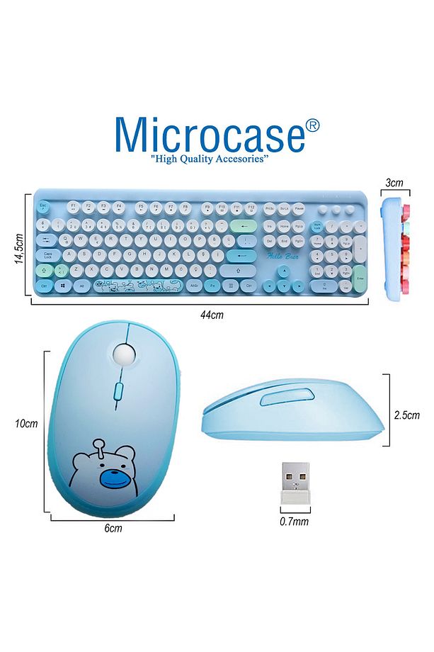 Mofii Ayıcık Desenli Kablosuz Renkli Yuvarlak Tuşlu Türkçe Klavye Mouse Set-al4258 - 3