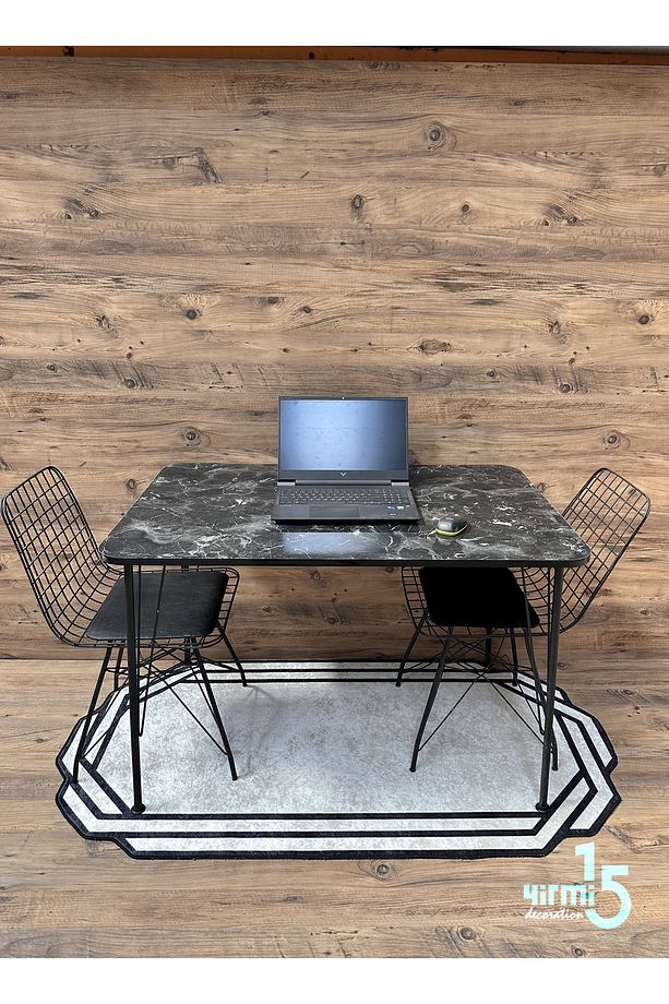 Siyah Metal Ayaklı 60x120 Cm (TEK MASA) Siyah Mermer  Mutfak - Balkon - Çalışma Masası - 3