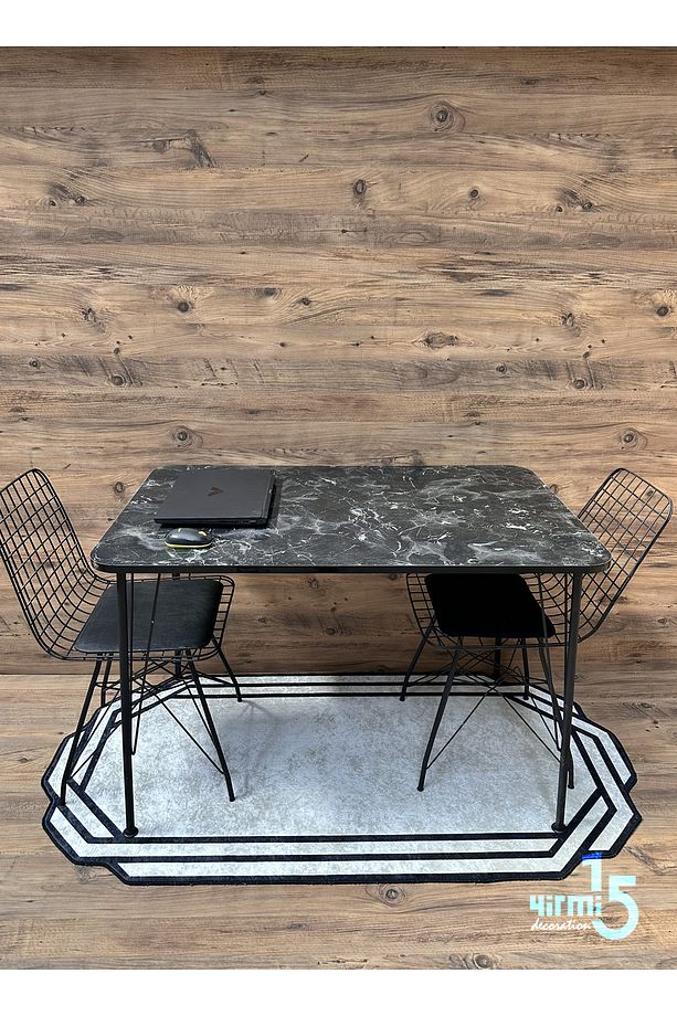 Siyah Metal Ayaklı 60x120 Cm (TEK MASA) Siyah Mermer  Mutfak - Balkon - Çalışma Masası - 4