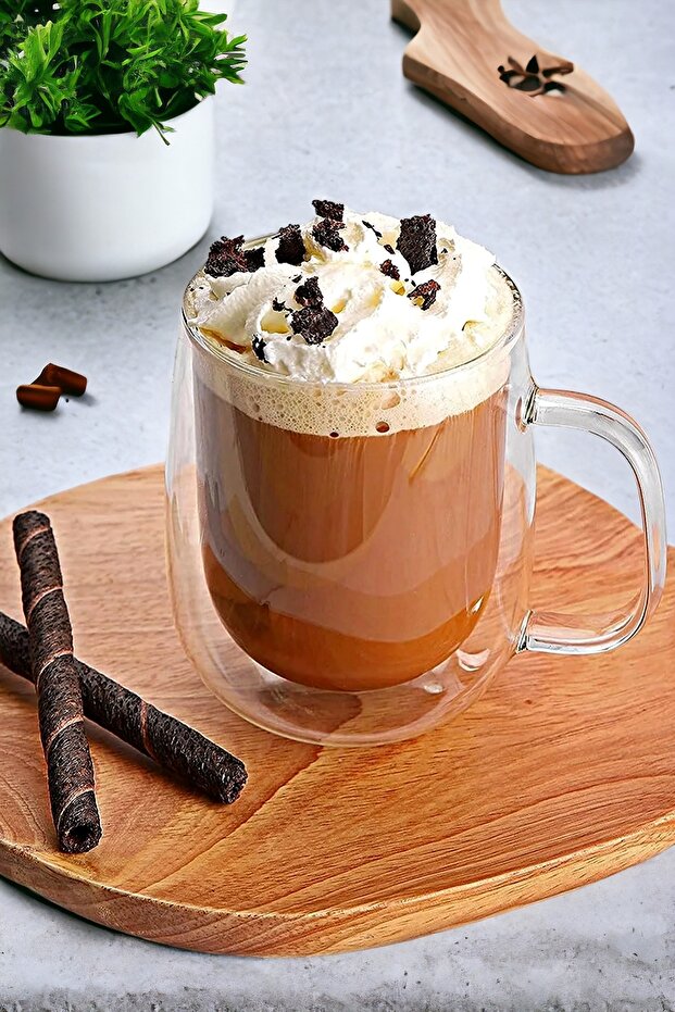 Çift Cidarlı Kupa Bardak 350 Ml Ofis Ev Espresso Kahve Çay Fincanı Borosilikat Kulplu Cam Bardağı - 1