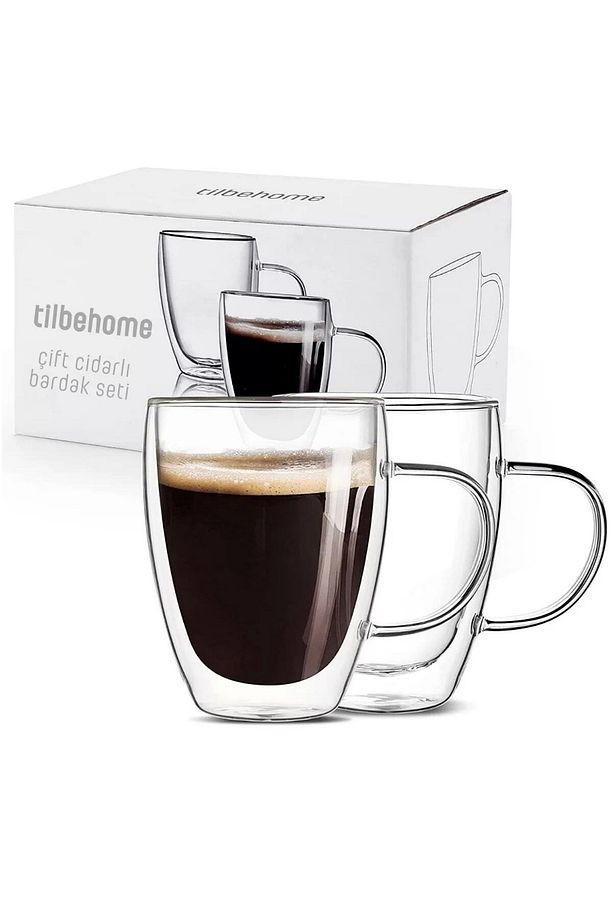Çift Cidarlı Bardak Kupa 350 Ml Ev Ofis Espresso Kahve Çay Fincanı Borosilikat Kulplu Cam Bardak - 3