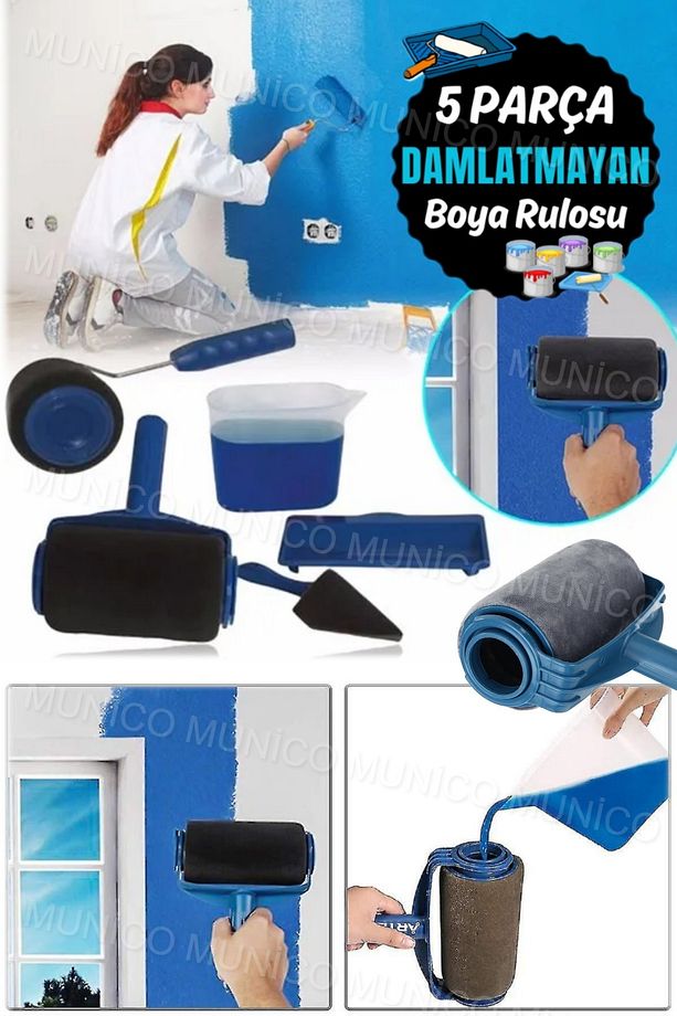 Oda Duvar Boyama Kolay Kullanım Masrafsız Boya Rulo Doldurulabilir Boya Amatörler İçin Rulosu Seti - 1