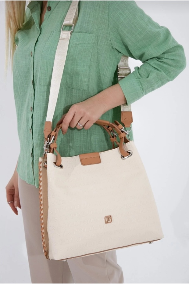 Women's Cream-Tan 3-Compartment Adjustable Long Strap Hand and Shoulder Bag-4031