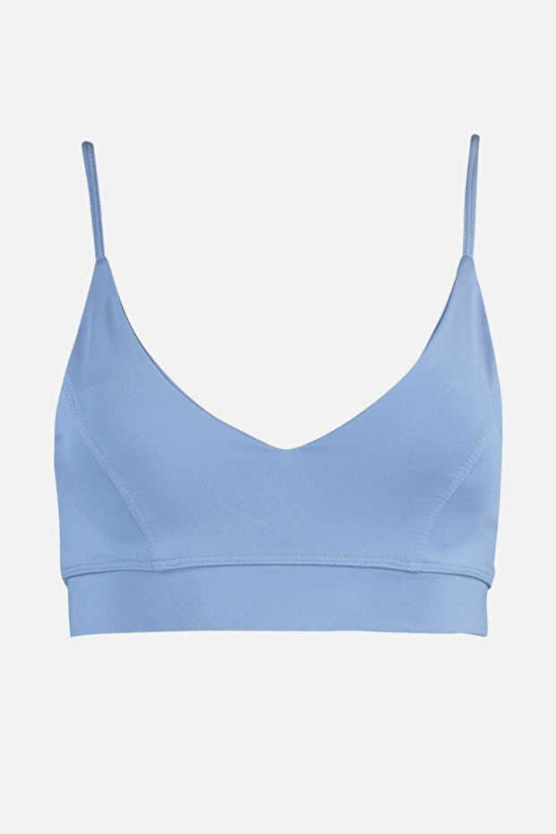 Açık Mavi Destekli/Şekillendirici İp Askılı Örme Spor Sütyeni TWOSS22SS0045 - 8