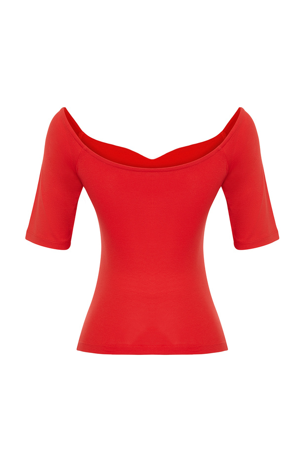 Nar Çiçeği Kalp Yaka Kısa Kollu Regular/Normal Kalıp Bluz TWOSS24BZ00561 - 8