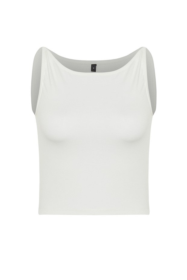 Beyaz Askılı Fitted/Vücuda Oturan Esnek Örme Bluz TWOSS24BZ00535 - 7