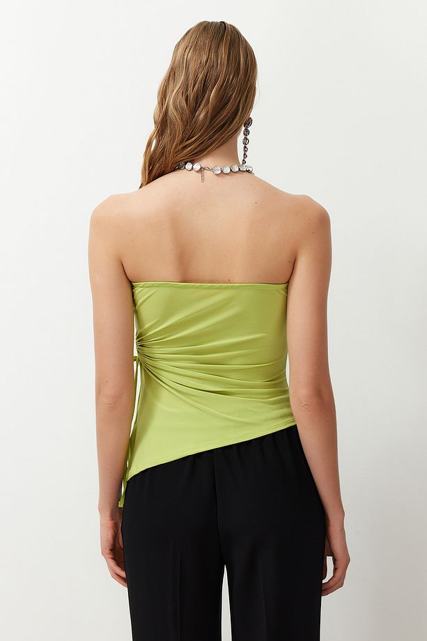 Yağ Yeşili Cut Out/Pencere Detaylı Detaylı Örme Bluz TPRSS24BZ00034 - 6