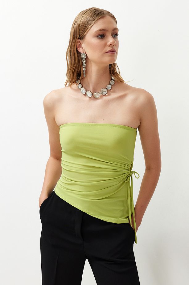 Yağ Yeşili Cut Out/Pencere Detaylı Detaylı Örme Bluz TPRSS24BZ00034 - 3