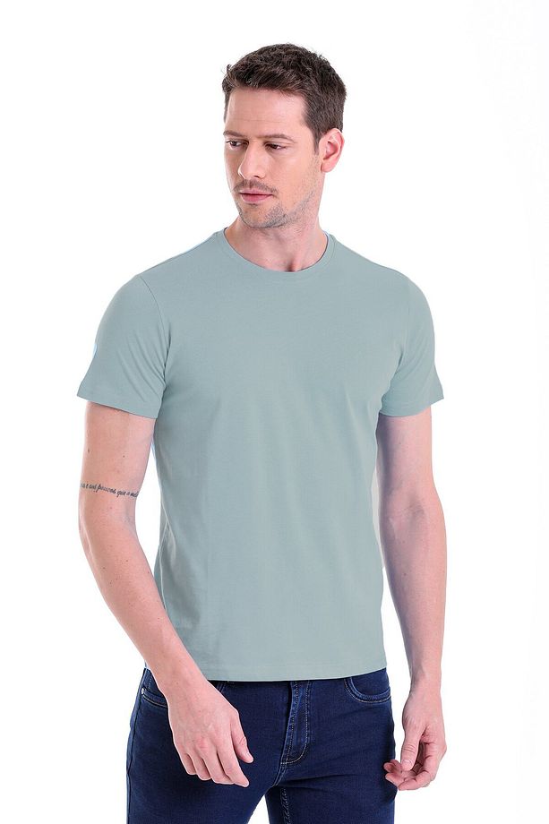 Mavi Regular Fit Düz 100% Pamuk Bisiklet Yaka Tişört - 4