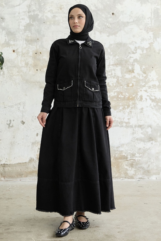 Perlový sukně - černý - 5