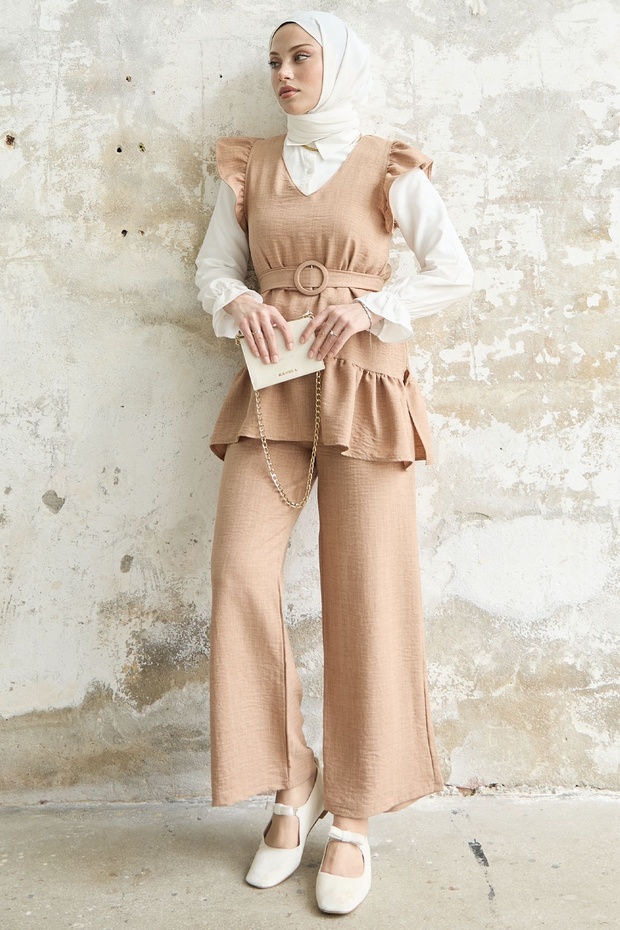 طقم ثلاثي مكشكش على الكتف - جملي - 1