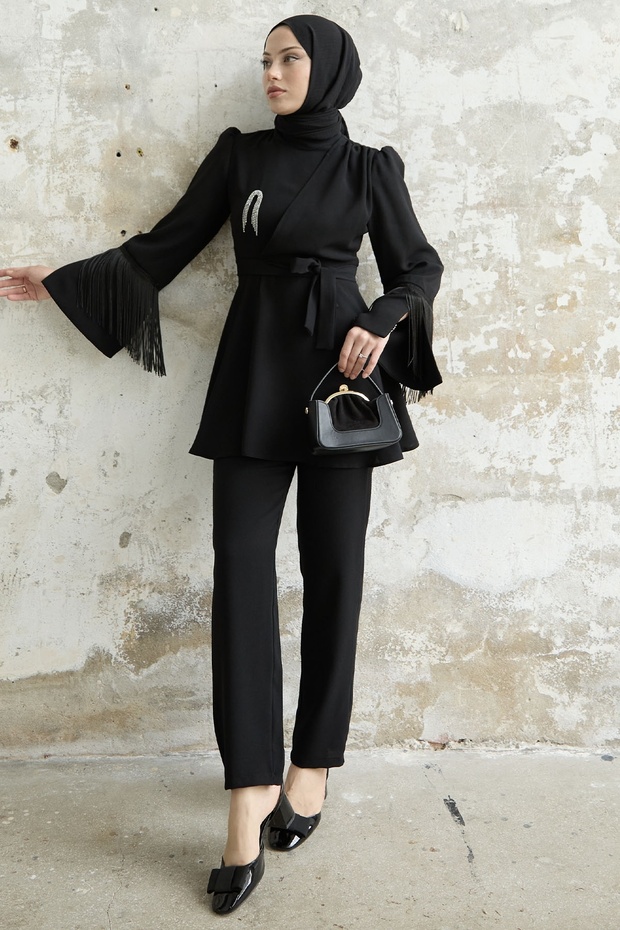 Krepová sada se střapcem se střapcem - černá - 1