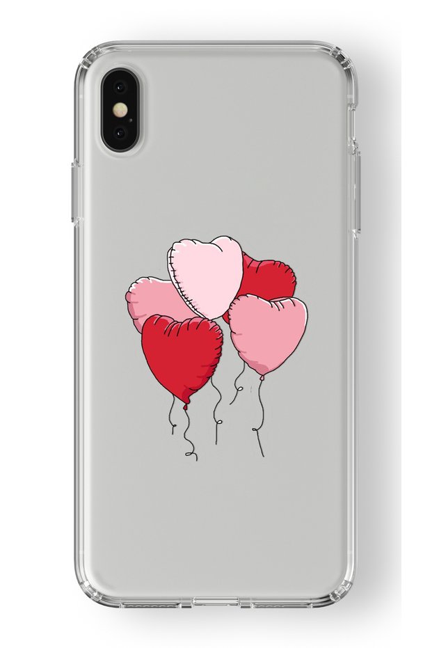 حافظة شفافة مطبوعة بتصميم بالون القلب متوافقة مع هاتف iPhone X وXs