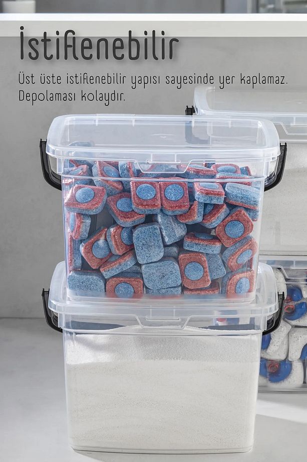 2li 4 Litre Toz Tablet Deterjan Saklama Kabı - Deterjan Kutusu, Toz Tablet Deterjan Kabı - 3