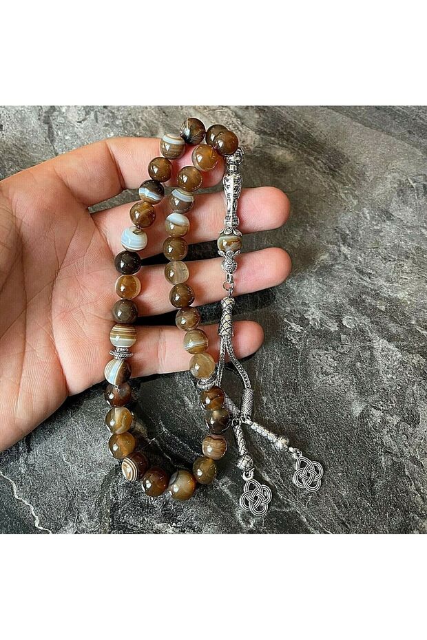 Certified Brown Agate Natural Stone Rosary 8mm with Tassel