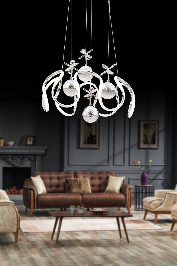 AYDINLATMA HELEZON 6 LI LEDLİ 3 RENK YANAR KROM LED AVİZE - 2