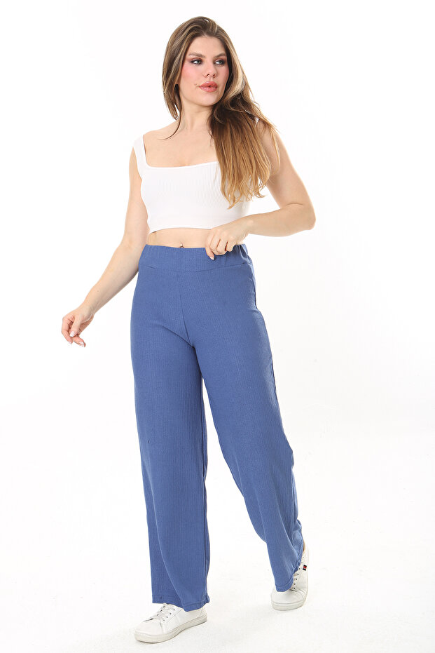 Women's Large Size Indigo Elastic Waist Wrap Pants 65N37888
