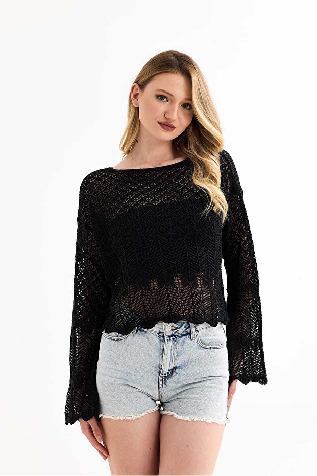 New Season Openwork Crop Sweater Fashion Mh