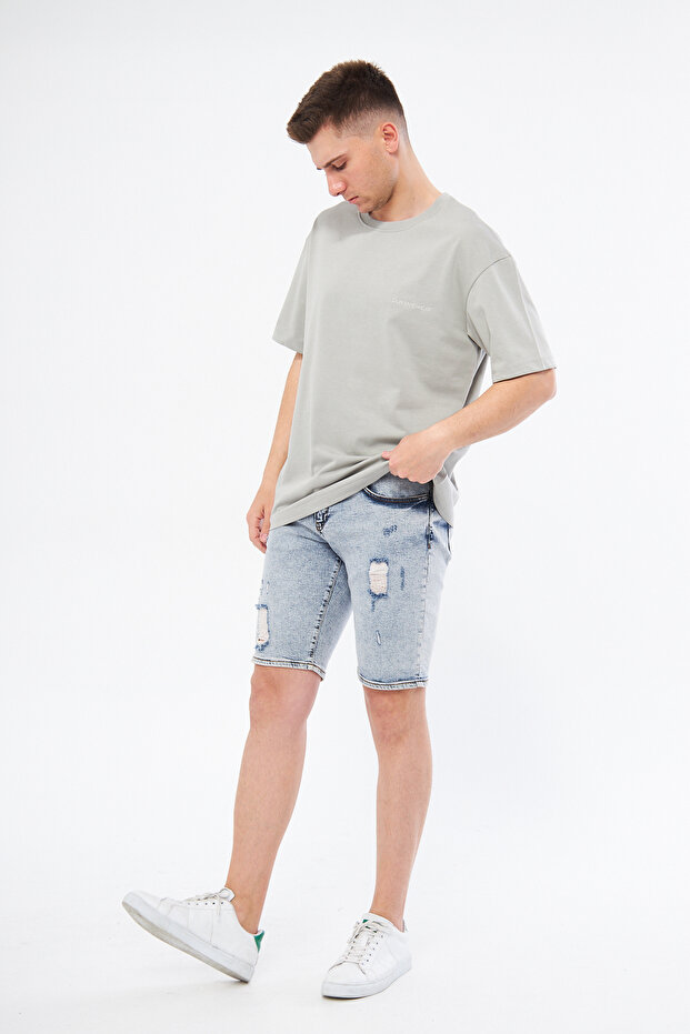 Basic Boyama Gri Oversize Tişört