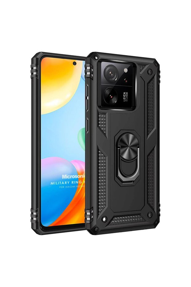 حافظة هاتف Xiaomi Mi 13T مع حامل حلقي عسكري باللون الأسود