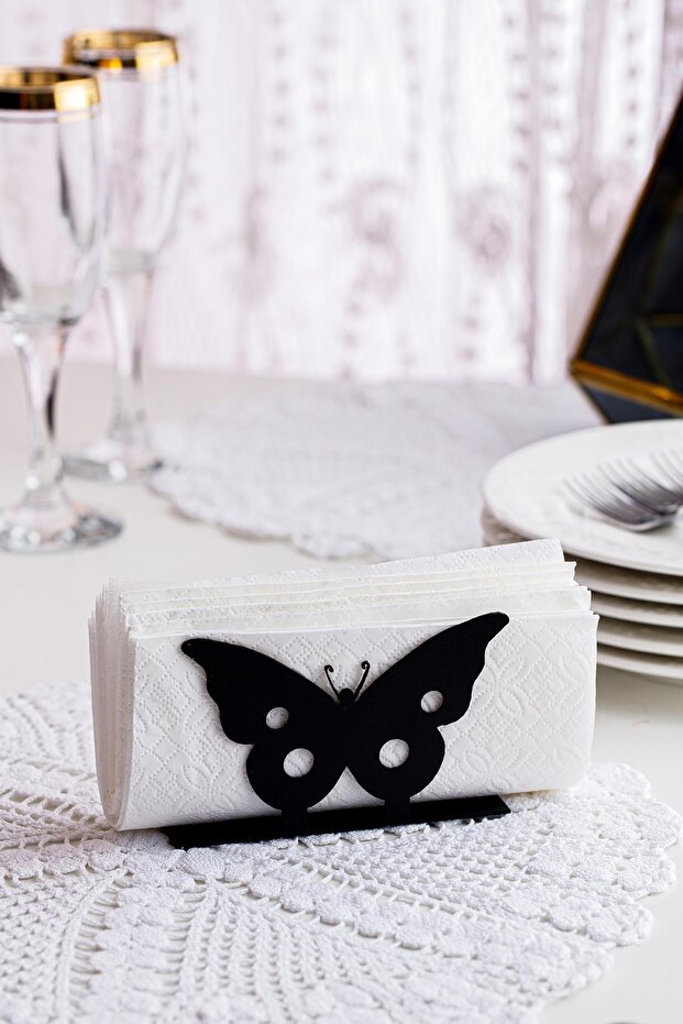 Butterfly Motif Desktop Decorative Napkin Holder Towel Holder Black (dimension: 11 X 7.5)