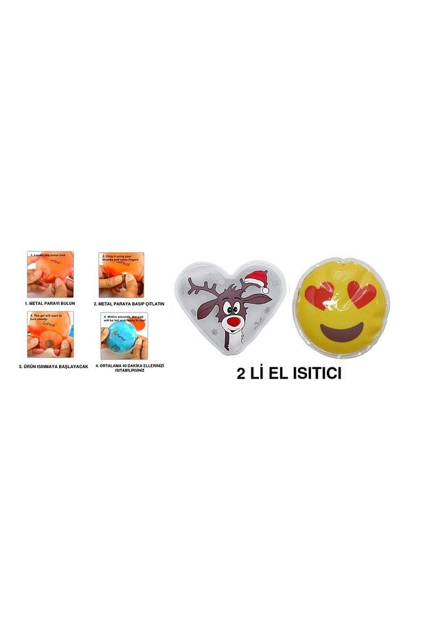KALP EMOJİ BEYAZ GEYİK CEP SOBASI,EL ISITICI,İKİ ADET SICAK SU TORBASI PVC 9cm - 1