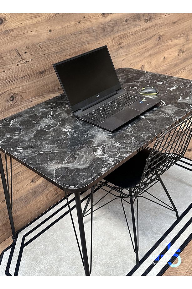 Siyah Metal Ayaklı 60x120 Cm (TEK MASA) Siyah Mermer  Mutfak - Balkon - Çalışma Masası - 6