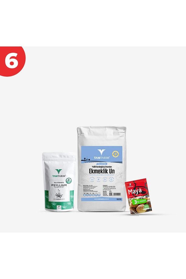 Glutensiz %100 Tam Çiğ Karabuğday Unundan Ekmeklik Un 5 Kg - Psyllium 100 gr - Kuru Maya - 1