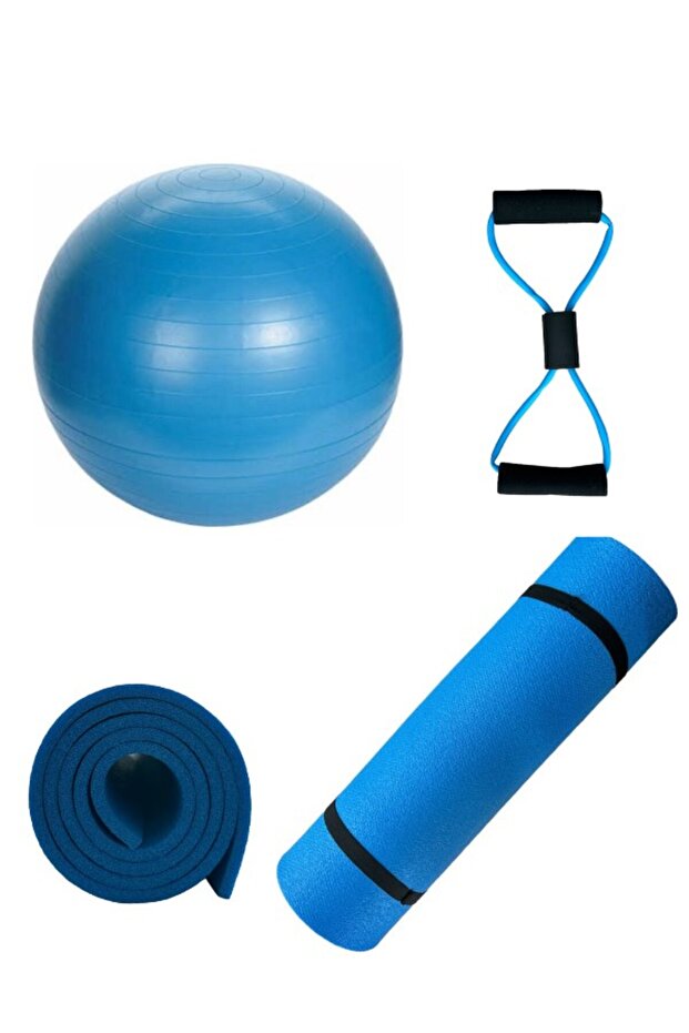 10 mm Pilates Mat, 55 cm Corded Fabric Pilates Ball + Resistance Band with Foam Handle Pilates Set