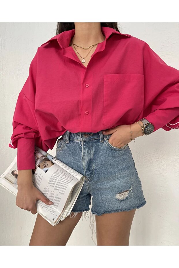 KADIN  OVERSİZE YAZILI GÖMLEK - 2