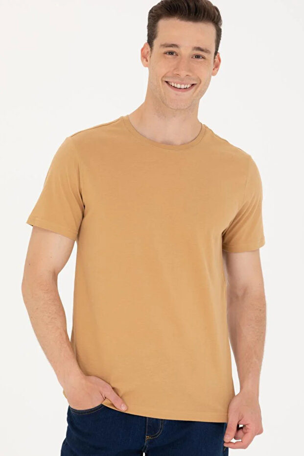 Camel Men's Basic Crew Neck 100% Cotton T-Shirt - River Style