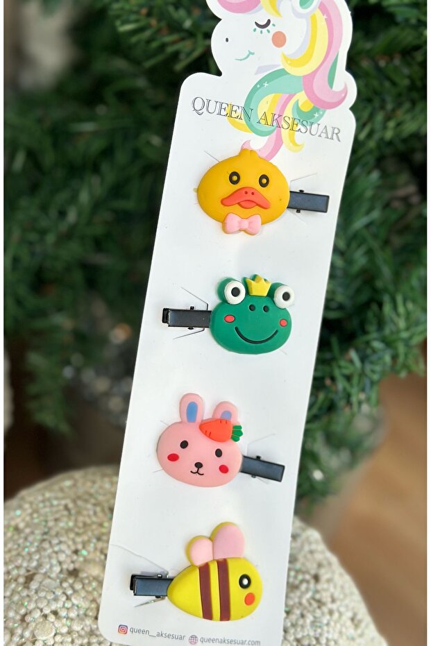 Cute Design 4-Piece Large Animal Fancy Collet Side Buckle Set Chick Rabbit Bee Frog Baby Child
