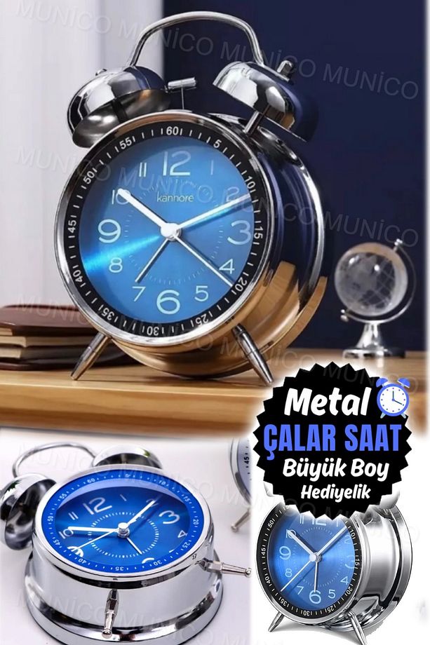 Retro Metal Masa Başı İş Adamlar Ve Terfi İçin Hediyelik Business Çalar Saat Alarmlı Yatak Başı Şık - 4