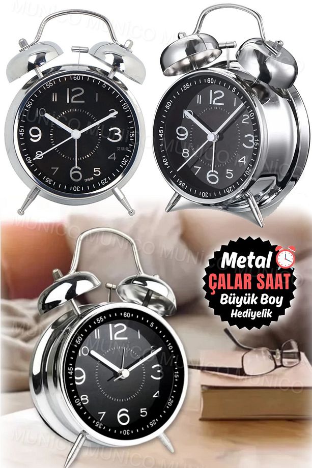 Retro Metal Masa Başı İş Adamlar Ve Terfi İçin Hediyelik Business Çalar Saat Alarmlı Yatak Başı Şık - 3