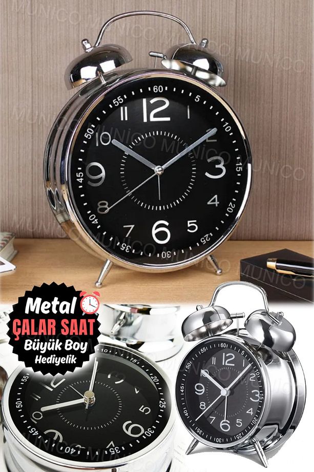 Retro Metal Masa Başı İş Adamlar Ve Terfi İçin Hediyelik Business Çalar Saat Alarmlı Yatak Başı Şık - 8