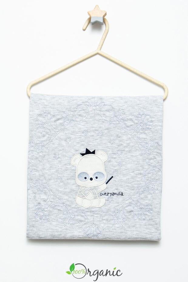 Unisex Baby Panda Embroidered 90x80 Cm Double Layer Cotton Combed Baby Blanket - GRAY
