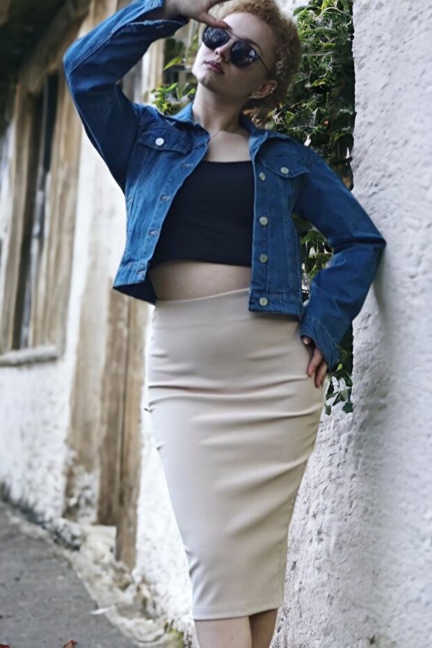 FUL L LYCRALI MINI SLITTERED KNEE BOTTOM CASSORSE PENCIL SKIRT