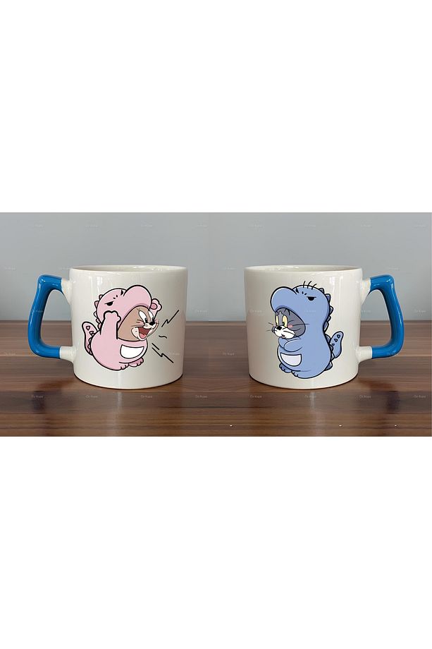 Tom ve Jerry Baskılı Çift 2'li Lüks Kupa Bardak - 1