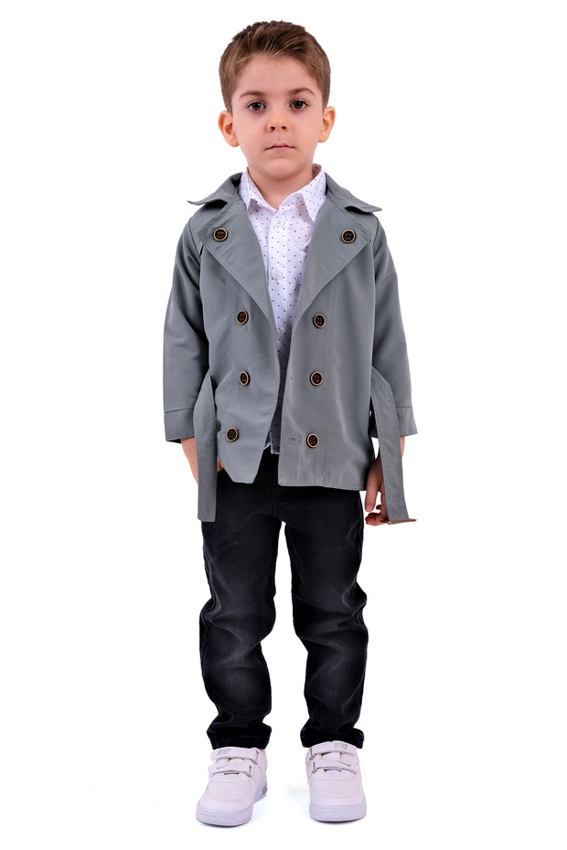 Boy's Trench Coat, Jeans, Shirt 3 Pieces Set
