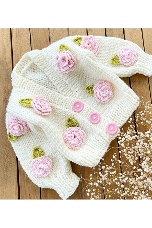 Hand Knitted Baby Rose Cardigan